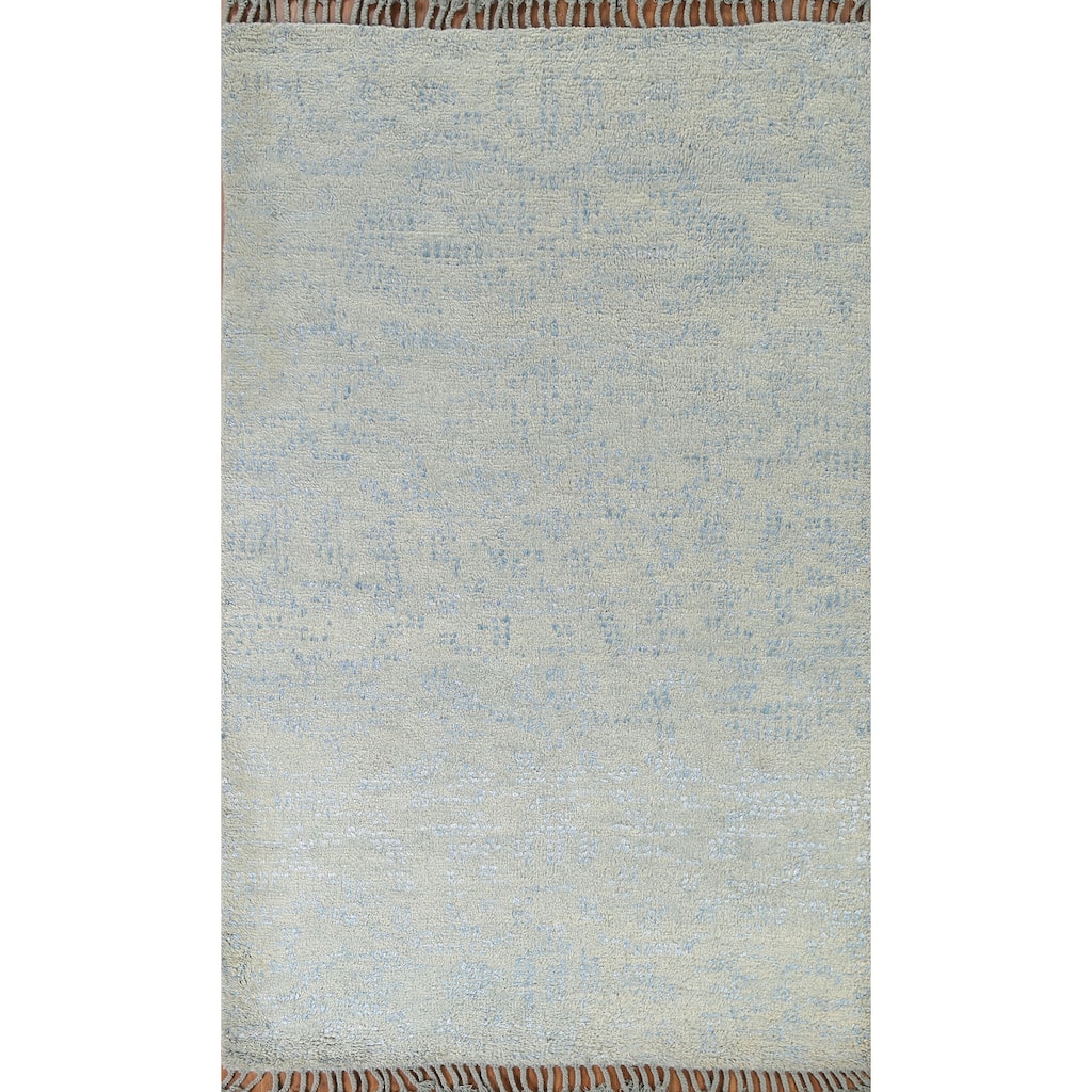 Gray/ Blue Moroccan Area Rug Hand-knotted Wool Carpet - 5'4" x 7'11"