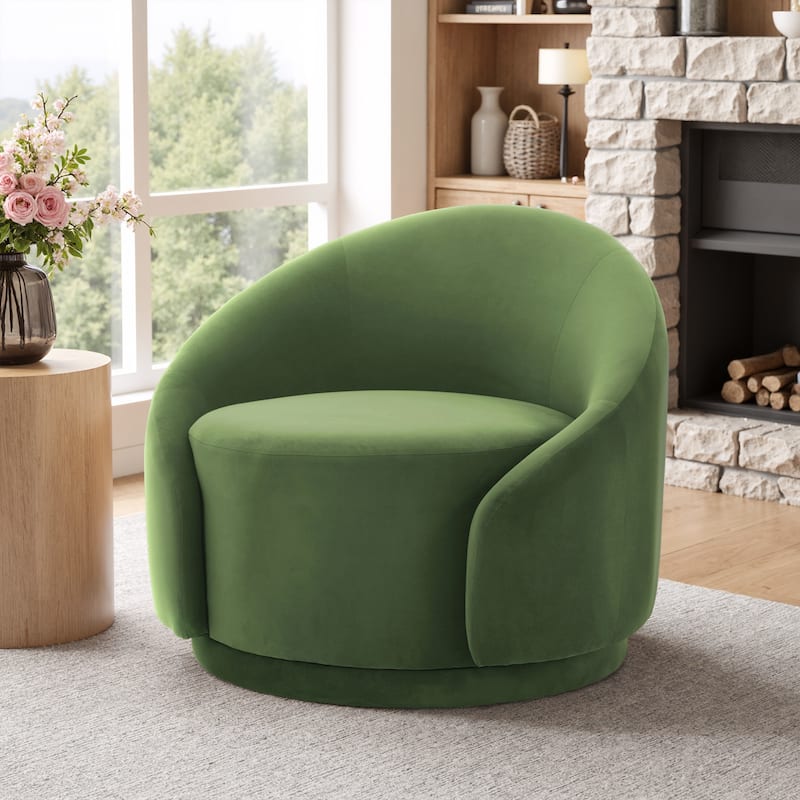 35" Wide 360-Degree Swivel Accent Barrel Chair - Velvet - Green