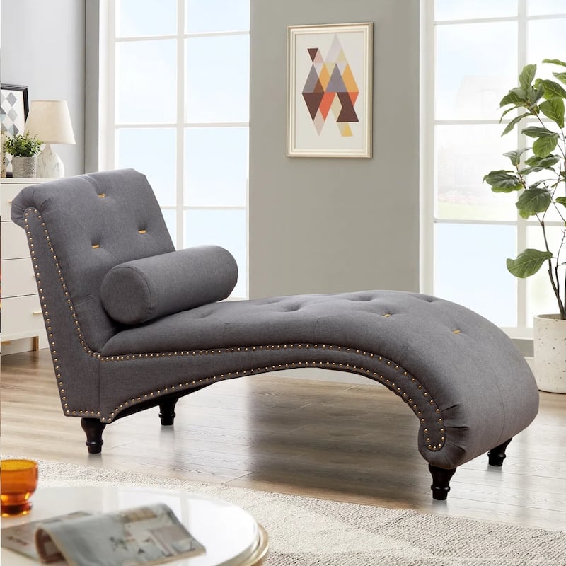 Upholstered Chaise Lounge Indoor Chaise Lounge Chair with Pillow - Grey