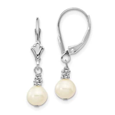 Curata 14K White Gold Freshwater Cultured Pearl Leverback Earrings (5mm x 30mm)