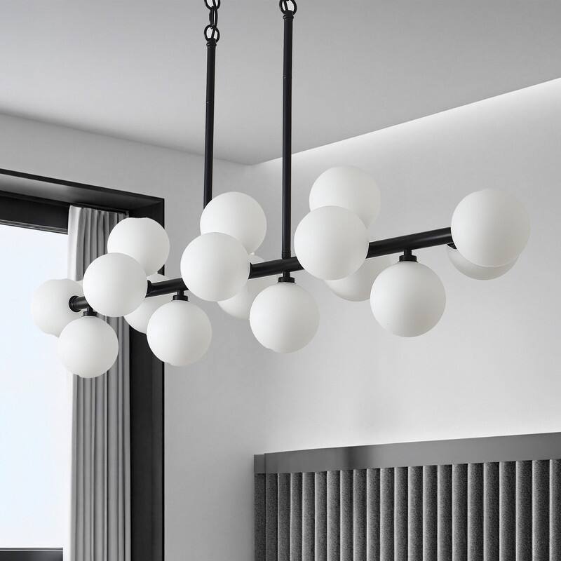Mid Century Modern Chandelier Sputnik Liner Pendant Light Fixture - Black-55in - Black/White