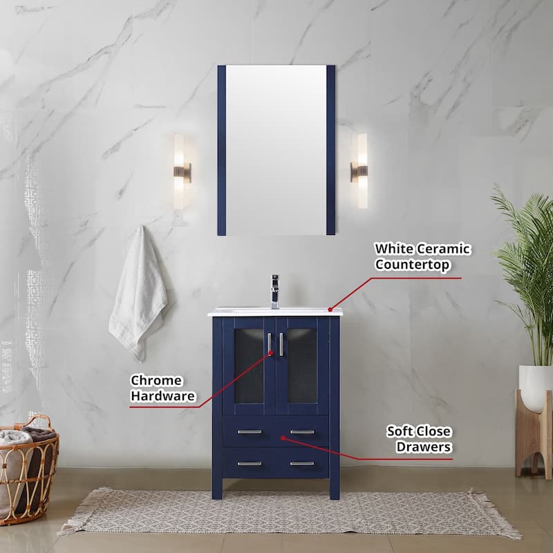 Lexora Volez 24 inch single Bathroom Vanity Countertop Sink and Mirror