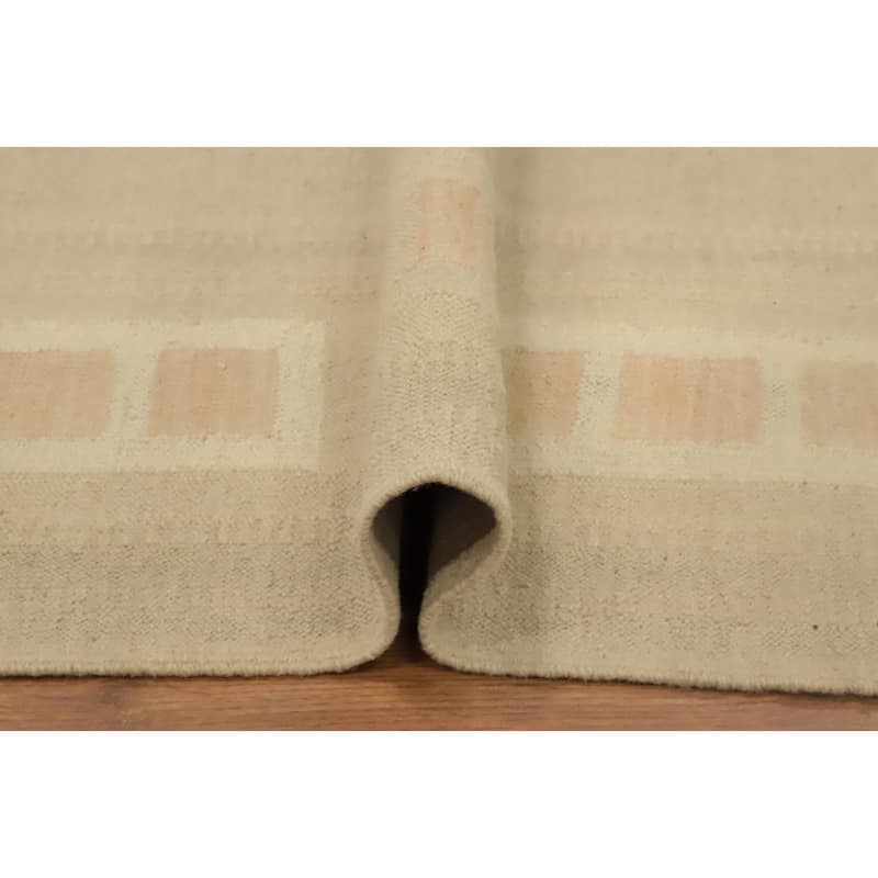Hand Woven Oriental 100% Wool Carpet Southwestern Tribal Beige & Ivories Kilim Area Rug - 9' 10'' X 7' 0''