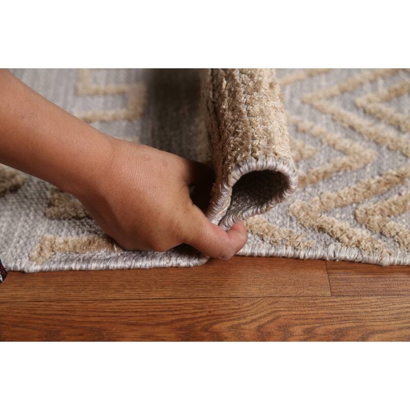 Hand Knotted Oriental 100% Wool Carpet Modern Tribal Greys & Charcoal Moroccan Area Rug - 9' 9'' X 8' 1''