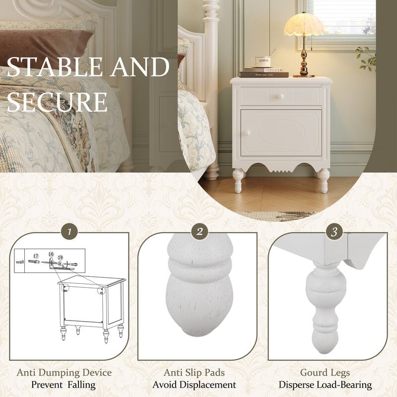 Christopher Knight Home - Marwood Carved Wood Nightstand with Soft-Close Slides and Gourd Legs
