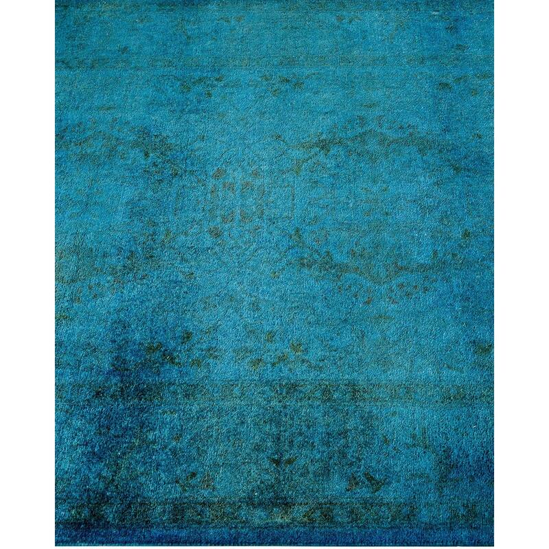 Overton Hand Knotted Wool Vintage Inspired Modern Contemporary Overdyed Blue Runner Rug - 3' 0" x 19' 9"
