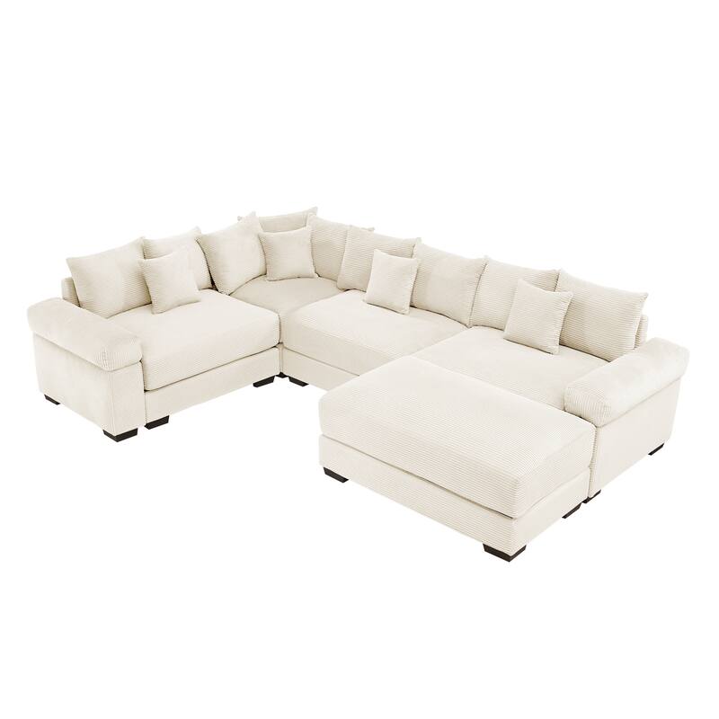 GDFStudio - Corduroy 5-Seater 116.9" Cloud Modular Sectional Couch with Ottoman