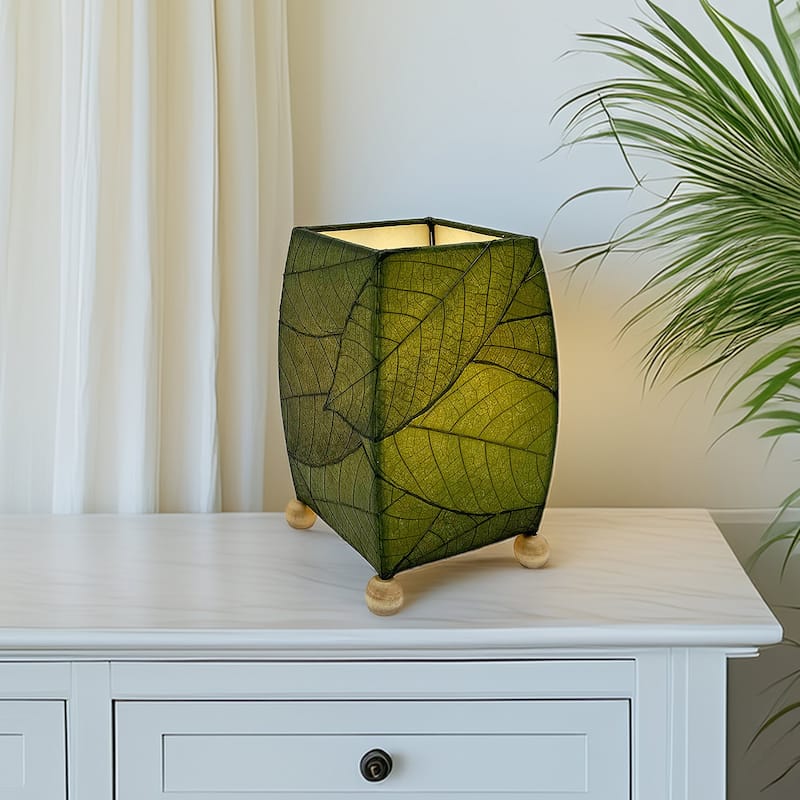 Handmade Mini Square Cocoa Leaf Table Lamp, Cocoa Leaves Shade, 6 x 6 x 9 in.