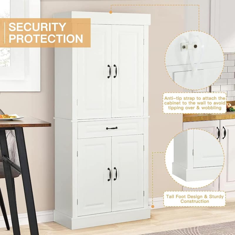 EROMMY 71'' Freestanding Kitchen Pantry Cabinet, Tall Storage Cabinet with Drawer and Adjustable Shelves, 2-Door Floor Cupboard