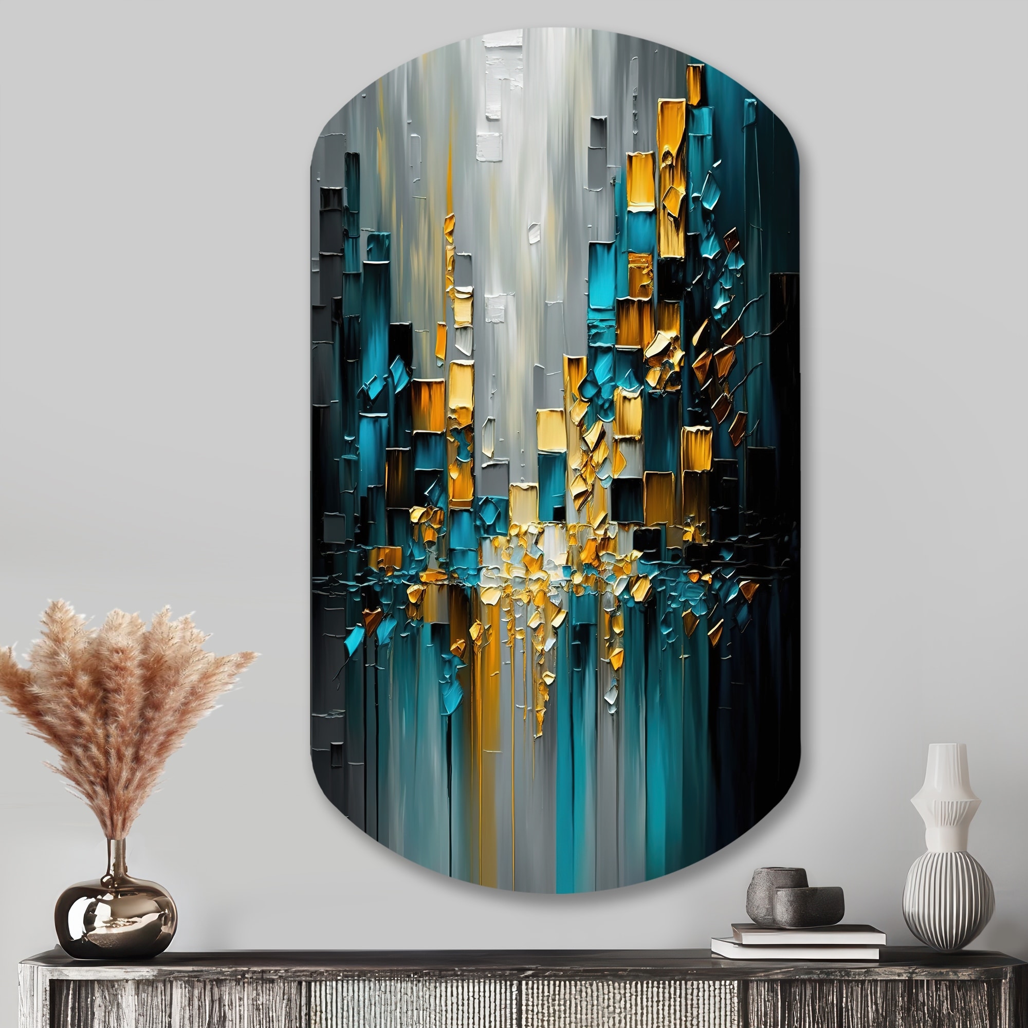 Abstract Geometric Black And Green III - Abstract Geometric Metal Wall Decor - Modern Metal Cylinder Shape Print