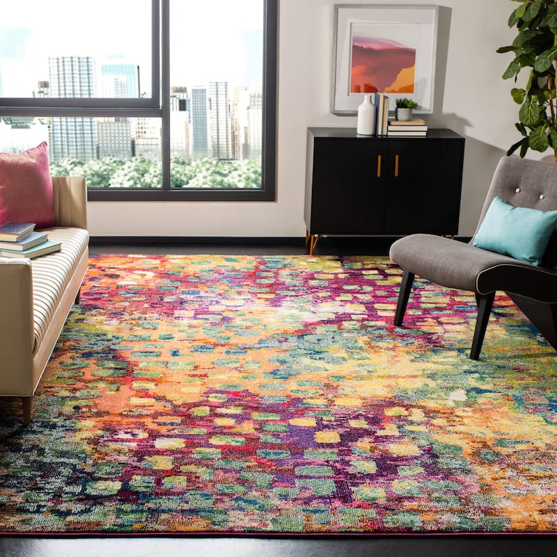 SAFAVIEH Monaco Panna Boho Abstract Modern Watercolor Area Rug - 11' x 15' - Pink/Multi