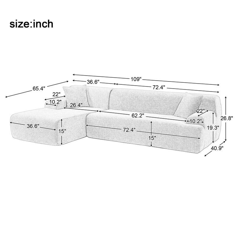 Blue Modern Simplified Large L-Shape Modular Sectional Sofa,2 Pcs ...