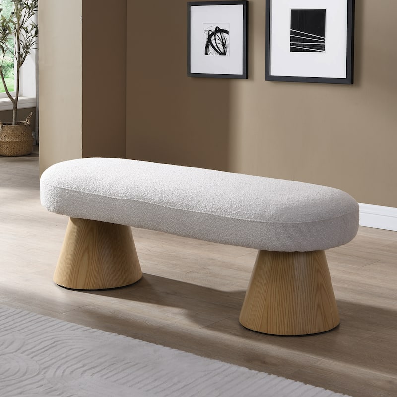 Roomfitters Upholstered Dining Bench for Dining Room, Beige Fabric Seat with Wood Legs, Beige - Beige
