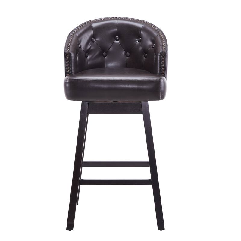 33.25" Swivel Counter Stools Set of 2, Upholstered Counter Height Bar Stools with Solid Rubber Wood Frame, Backrest, Footrest