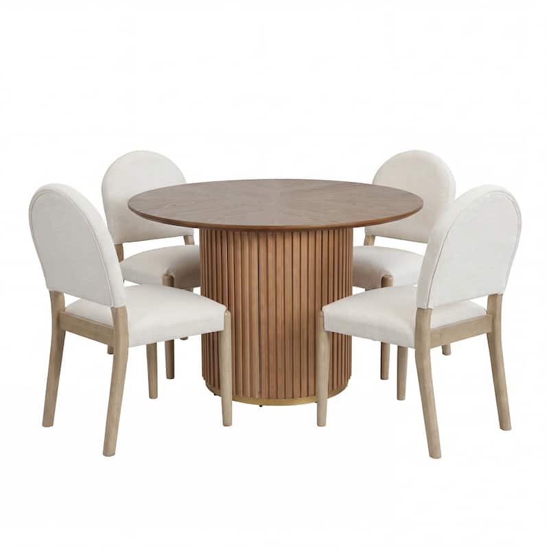 Christopher Knight Home - Wooden 5 Piece Dining Set with Upholstered Chairs