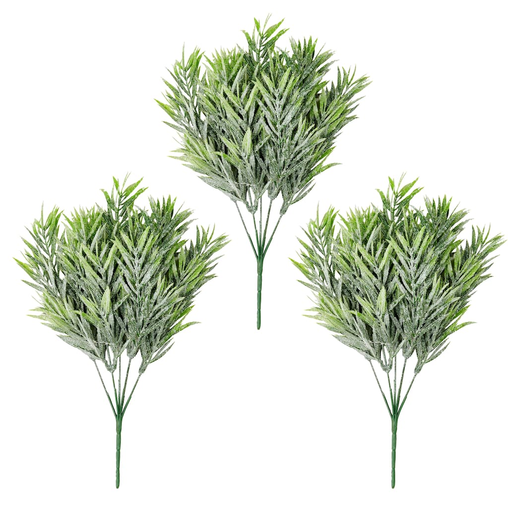 14" Glittered Green Leaves Bush, Set of 3