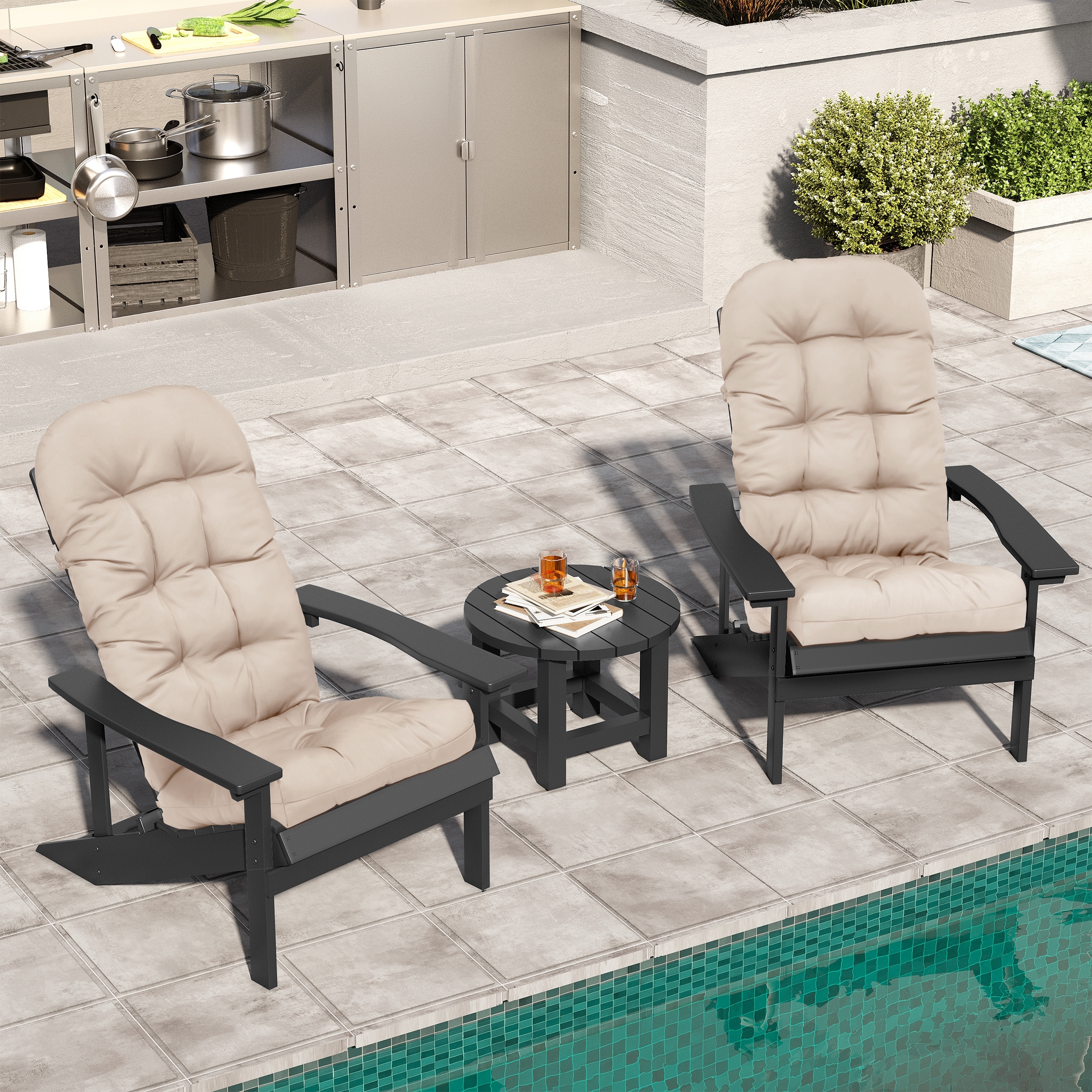 Adirondack Style Patio Outdoor Chair Cushion for Adirondack Chair or Lounge Rocking Chair See picture 2 Piece Set Beige