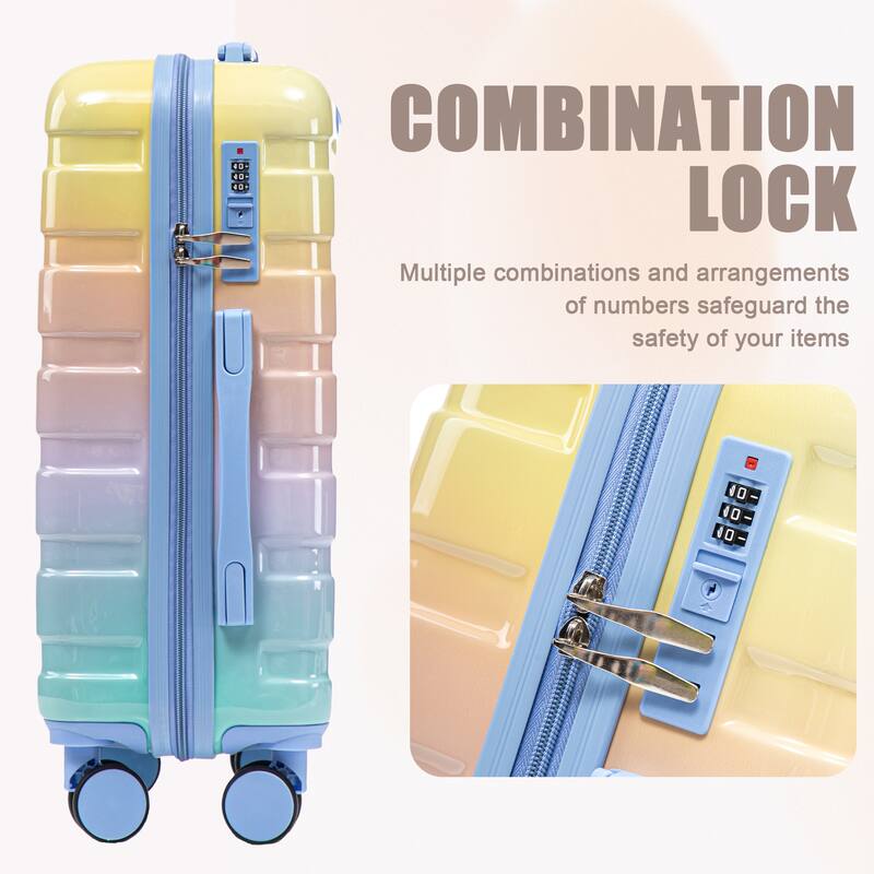 14In 20In 2 pcs in PC Spinner Wheel Luggage, Carry on Suitcase, With Gradient Color and Combination Lock