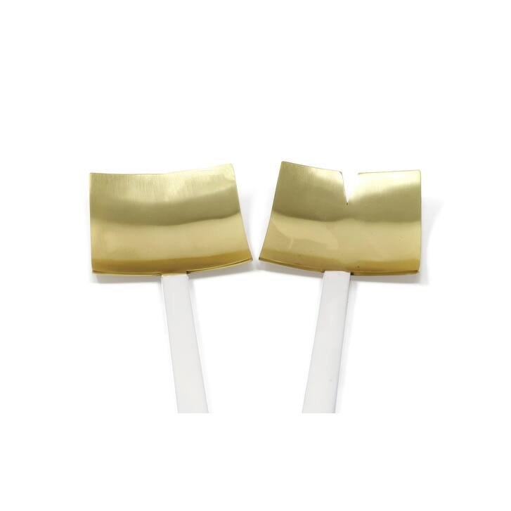 Gold with White Handles Square Salad Servers, Set of 2 - Gold/White