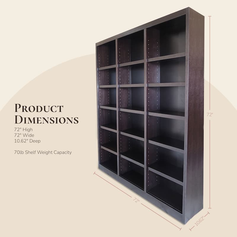 Concepts in Wood Bookshelf, 18 Shelf, Triple Wide, 84 inch Tall