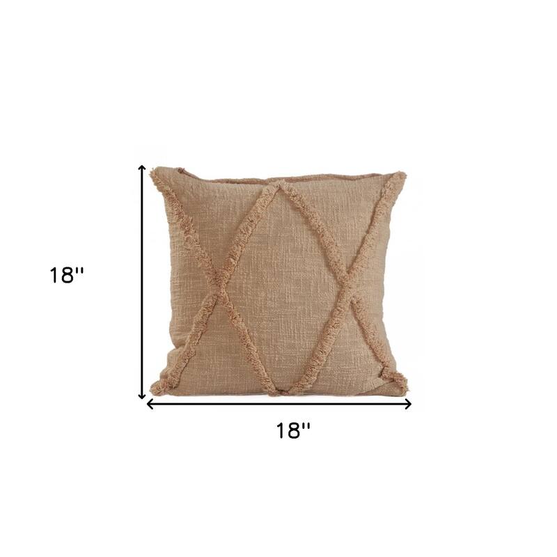 HomeRoots 18" X 18" Taupe And Brown 100% Cotton Geometric Zippered Pillow
