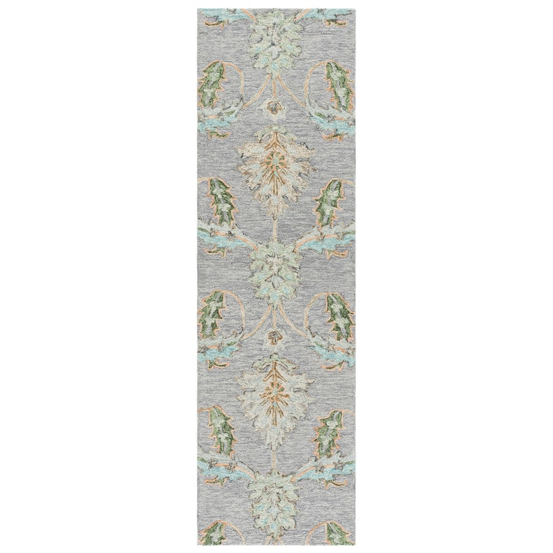 SAFAVIEH Handmade Jardin Gebkea Floral Wool Rug - 2'3" x 8' Runner - Grey/Green