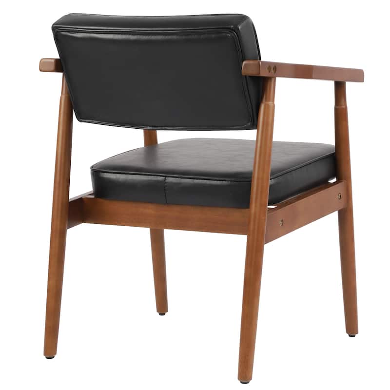 Walnut Faux Leather Upholstered Dining Chair Padded Armchair Solid Wood Open Back