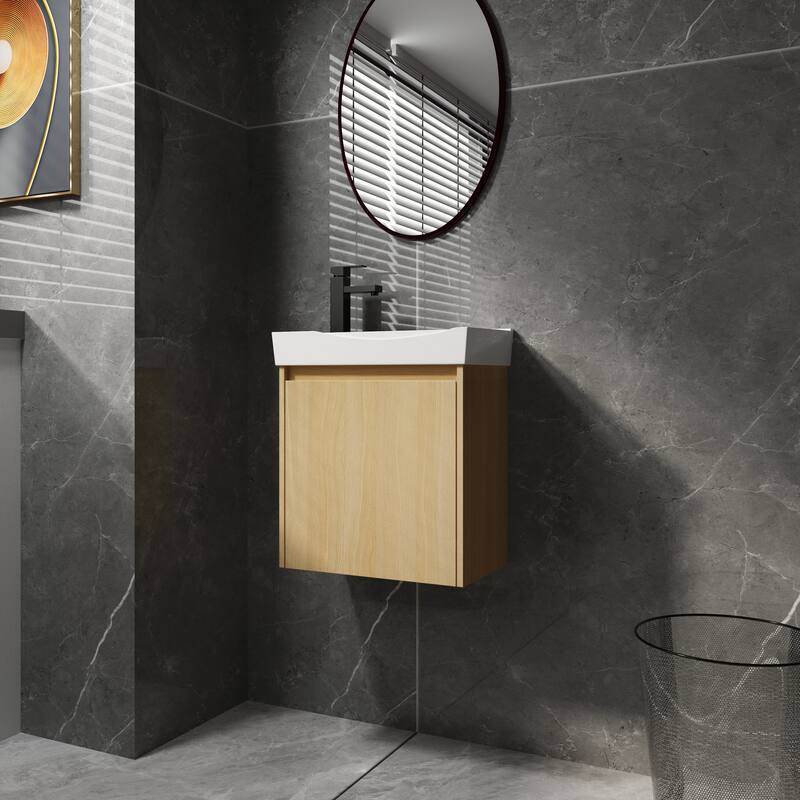 20" Wall-Mounted Bathroom Vanity with Ceramic Sink, Storage Cabinet with Door, Engineered Wood Base