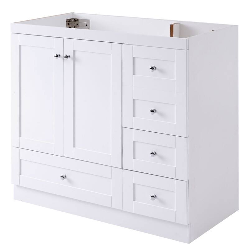 36" White Bathroom Vanity with 2 Doors and 4 Drawers (Sink not included)