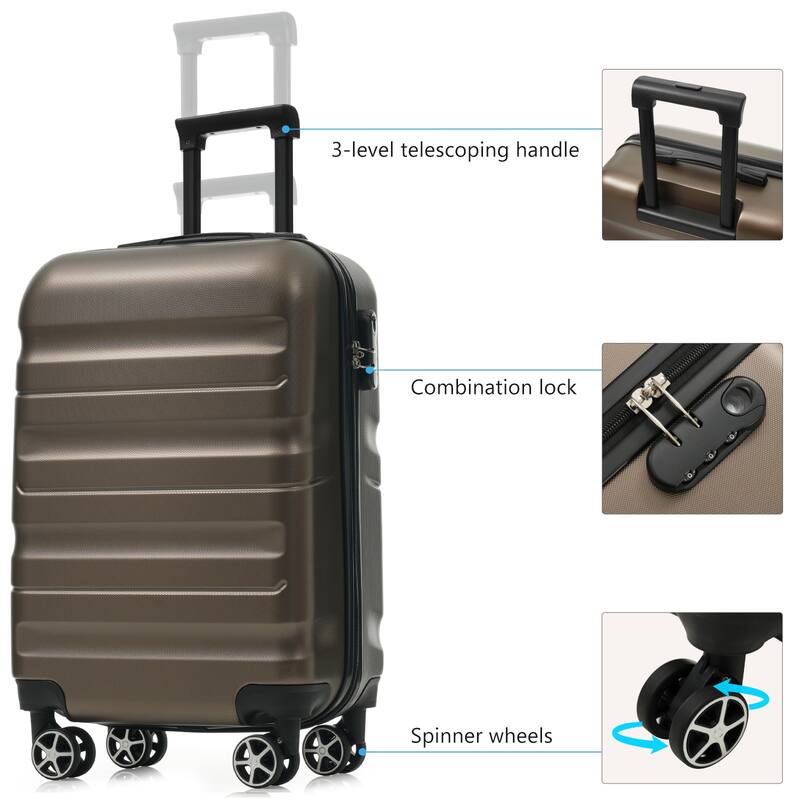 Hardshell ABS Carry-On Luggage with Spinner Wheels, Lightweight Travel Suitcase Set with Foldable Duffel Bag, 20Inch