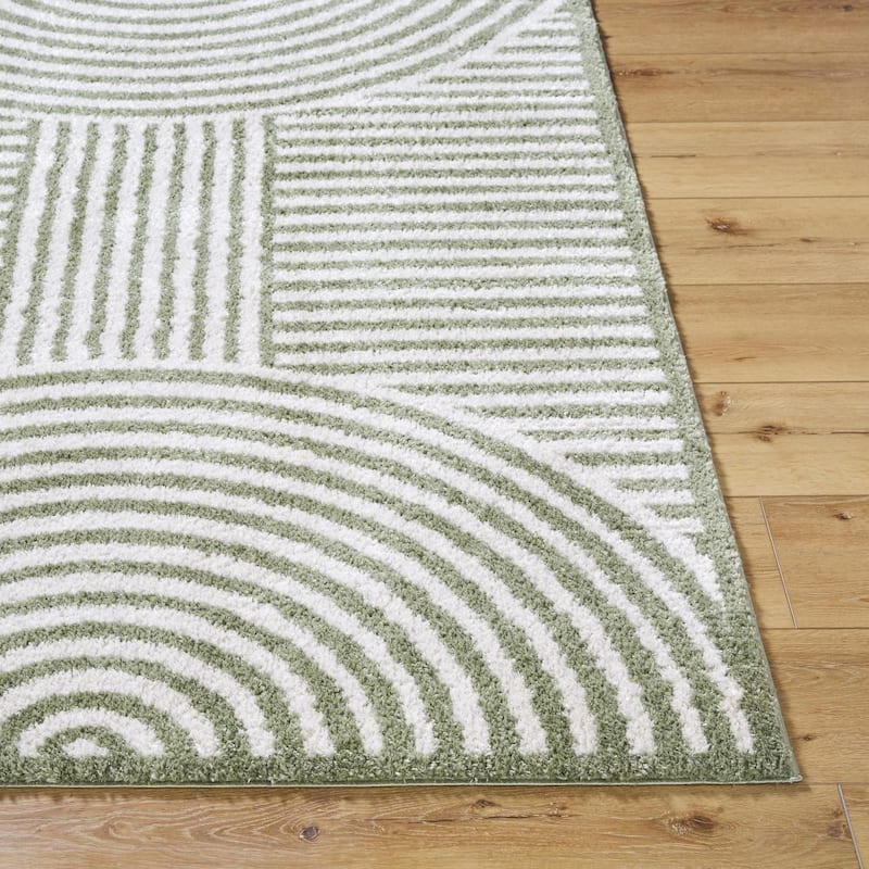 Livabliss Scandinavian Fossay Shag Stripe Washable Area Rug - 2'7" x 7'3" - Light Beige/ Grass Green