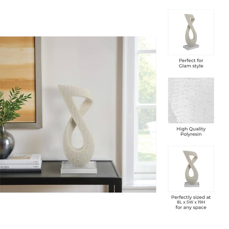 Resin Glass Decorative Object with Abstract Twist Design - 19" White - 8" x 5" x 19"