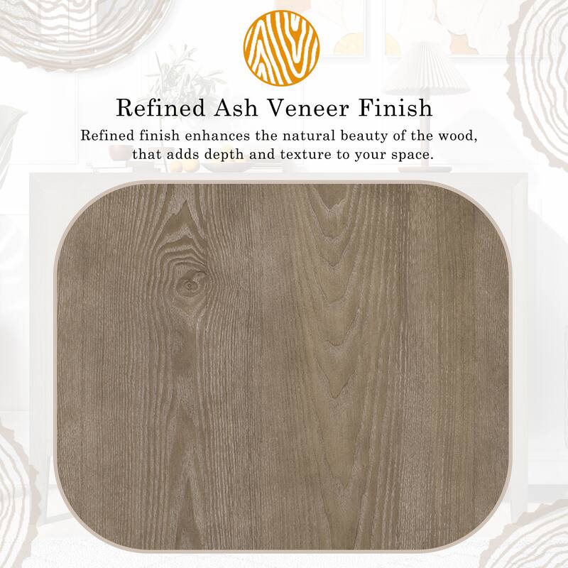 47.2" Farmhouse Wooden Sideboard with Ash Veneer, Double Doors & Iron Handles, Retro Buffet Storage Cabinet