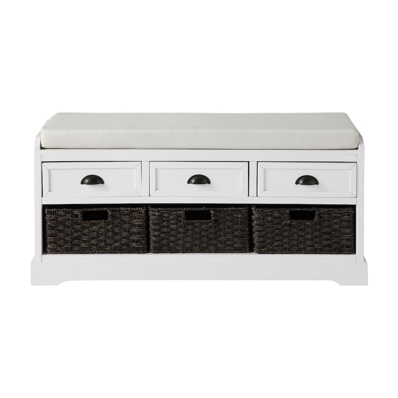 Wood Storage Bench with 3 Drawers and 3 Baskets - White