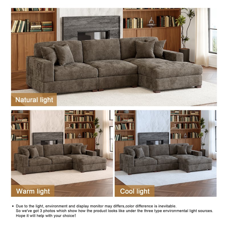 Modern Oversized Chenille Modular Sectional Sofa With Chaise