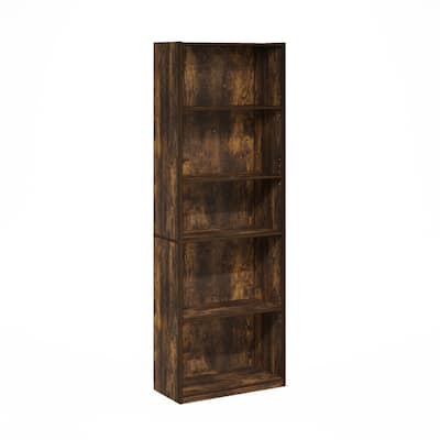 Furinno Gehry 5-Tier Bookcase, Bookshelf with Adjustable Shelves, Amber Pine