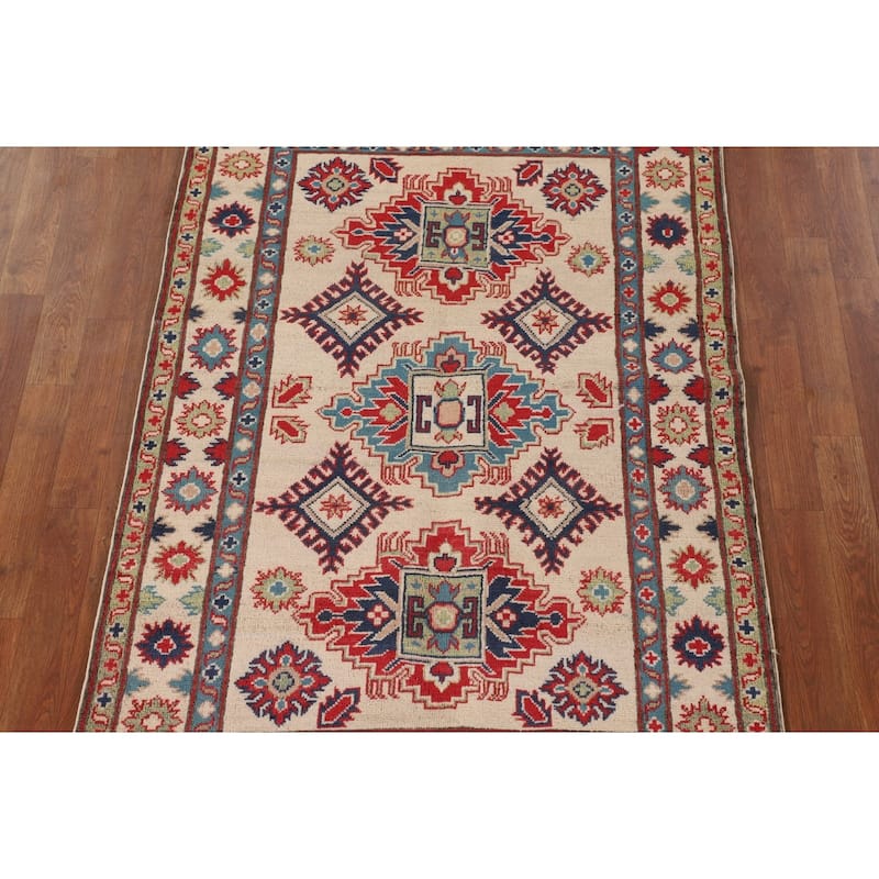 Beige / Ivory Kazak Oriental Accent Rug Handmade Wool Carpet - 3'6"x 5'2"