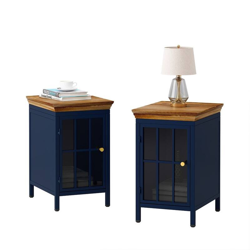 Set of 2 Modern Nightstand with Storage Cabinet & Solid Wood Tabletop