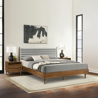 Artemio Black or Walnut Wood 3 Piece Bedroom Set with Grey Upholstered Headboard