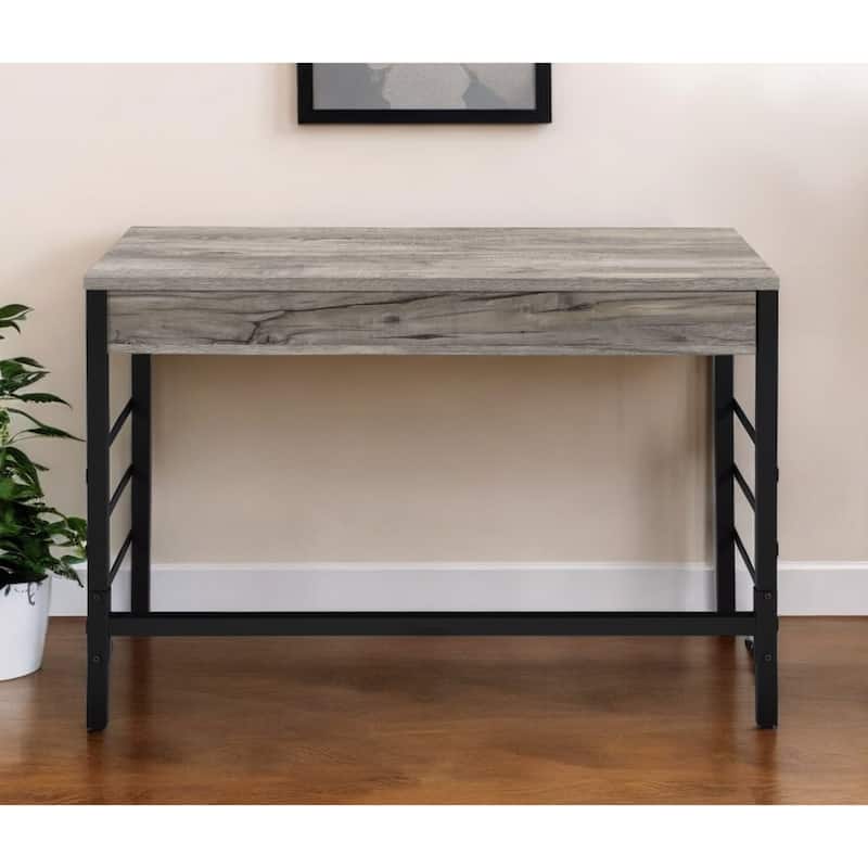 42" Rectangular 2 Drawers Writing Desk with USB Ports and Metal Frame Light Weathered Oak Finish