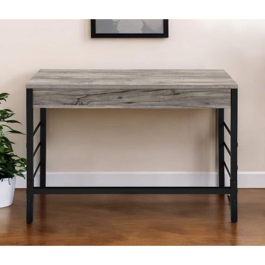 42" Rectangular 2 Drawers Writing Desk with USB Ports and Metal Frame Light Weathered Oak Finish