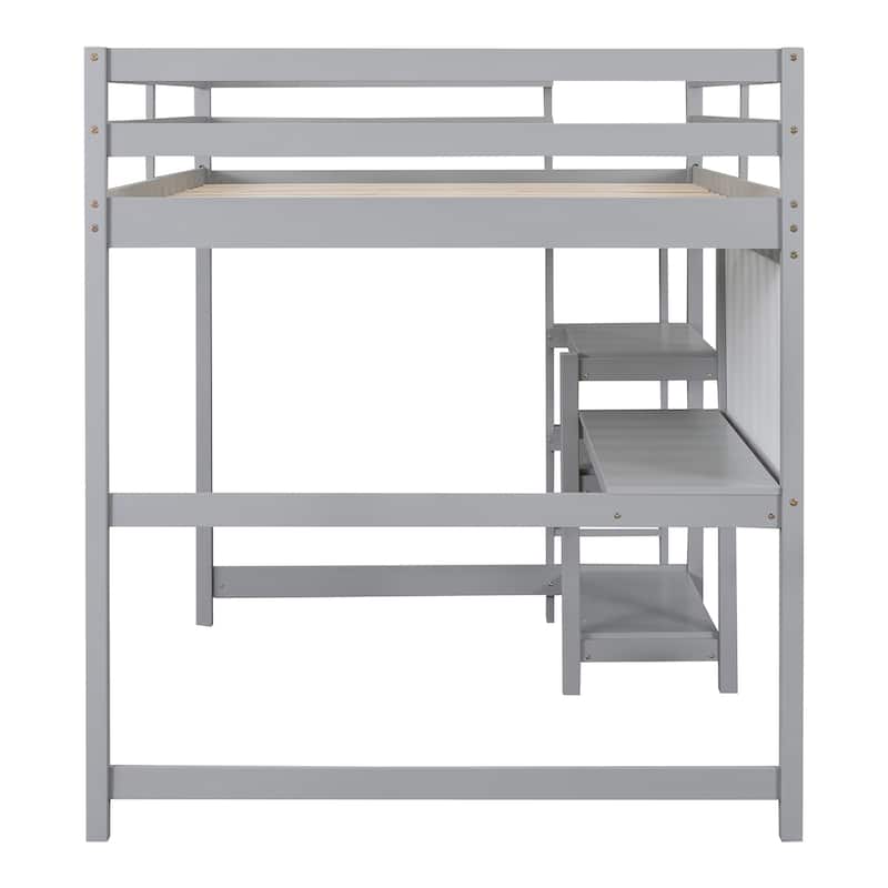 Wooden Loft Bed with Shelves, Desk and Writing Board