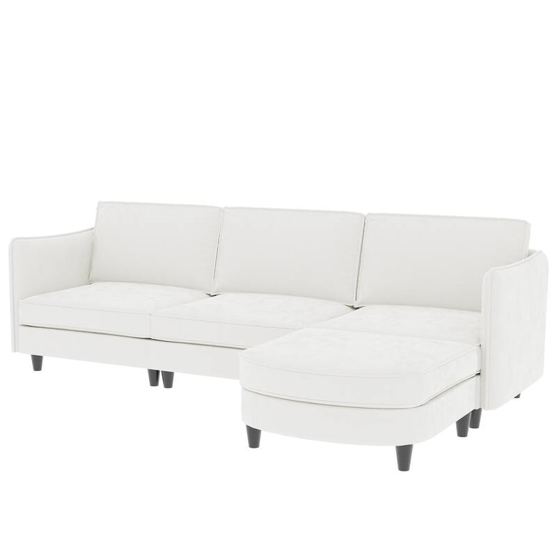 107.87" Fabric L-Shaped 3-Seater Sofa with Movable Ottoman, Arm Storage Pockets, and 800lb Capacity