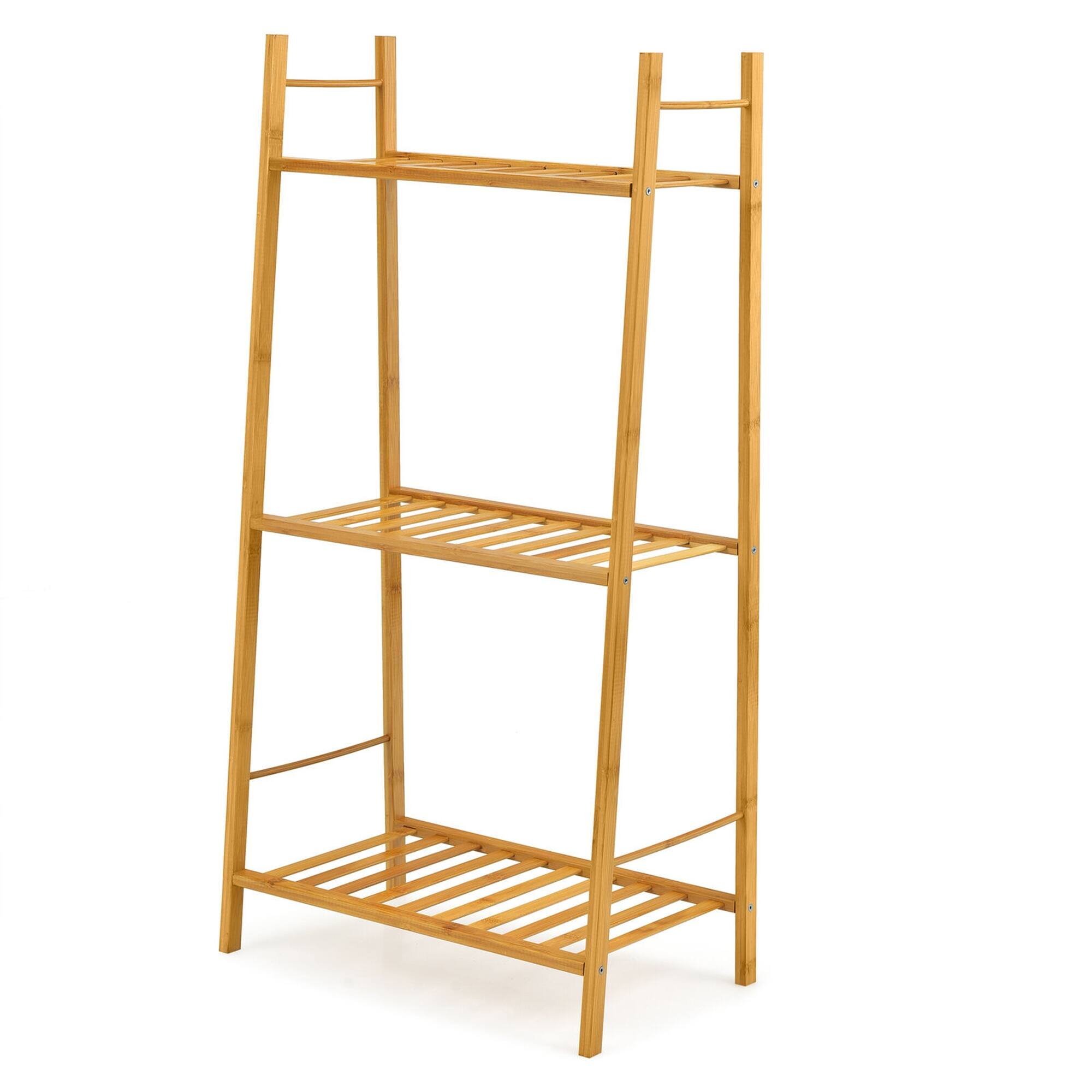 3 Tier Ladder Shelf Bamboo Plant Stand Multifunctional Bookcase Bed