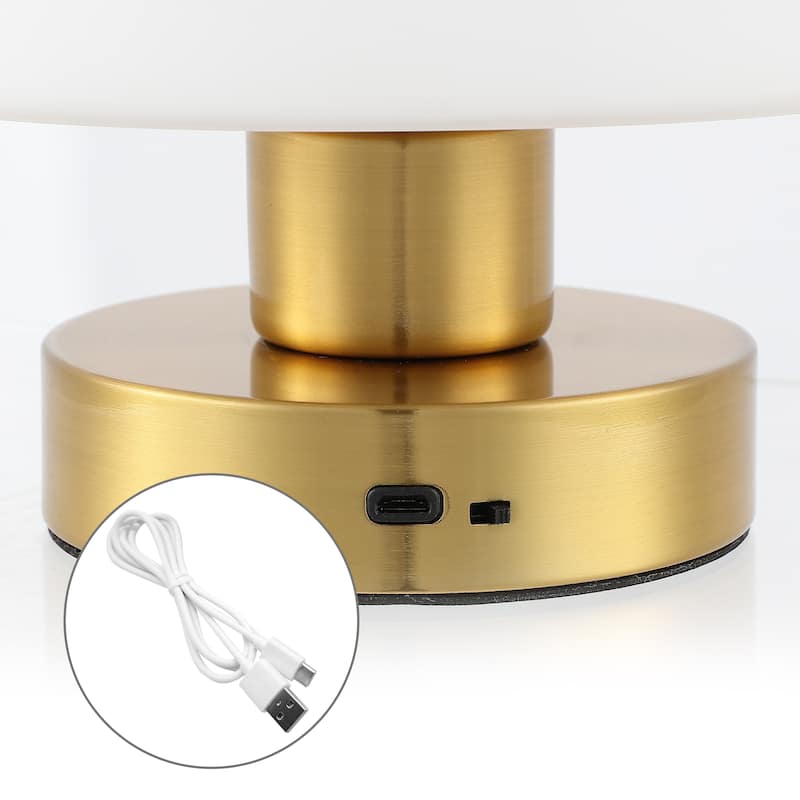 Nolan 5.75" Bohemian Farmhouse Iron Wireless Rechargeable Integrated LED Table Lamp, Oil Rubbed Bronze/White by JONATHAN Y