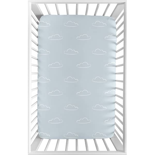 slide 2 of 6, Blue Clouds Baby Boy Fitted Mini Portable Crib Sheet - Slate White Cloud Sky for Vintage Airplane Aviator Aviation Collection