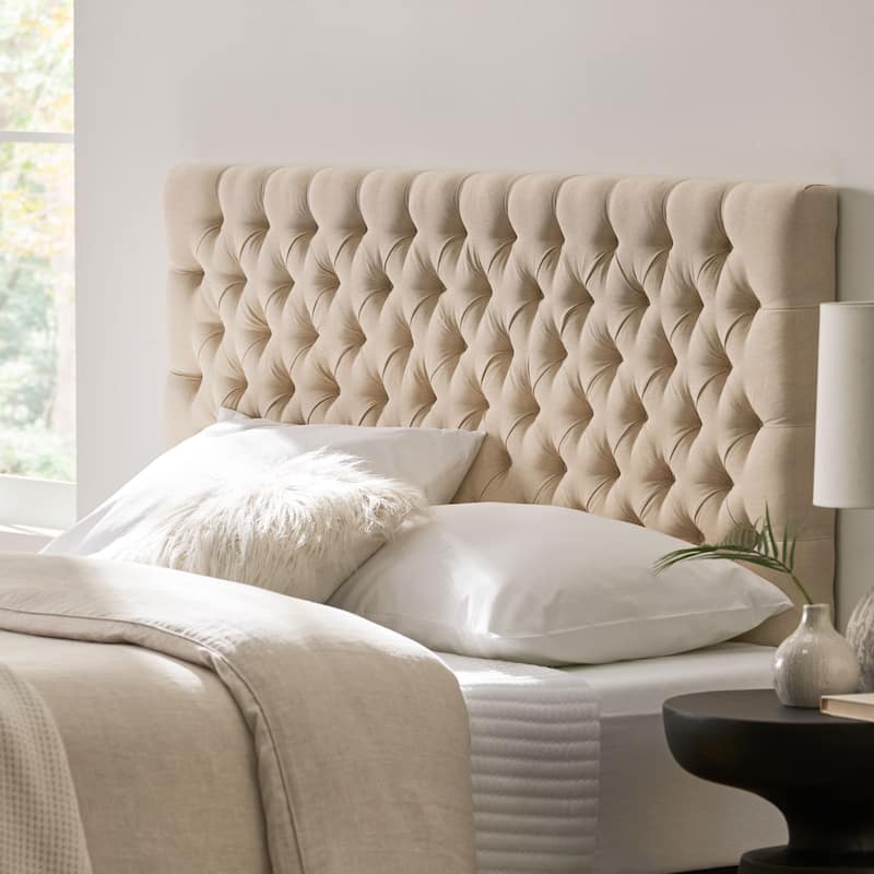 Modern Upholstered Queen Size Bed Headboard with Adjustable Wood Frame and Metal Legs