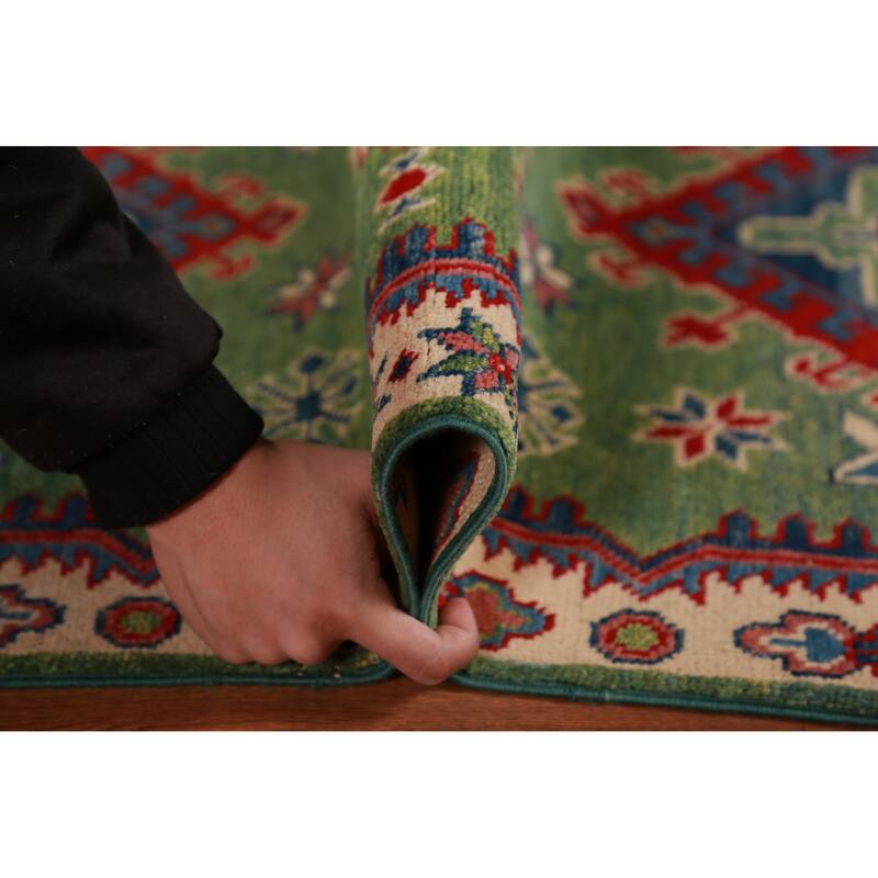 Green Kazak Foyer Rug Traditional Handmade Wool Carpet - 2'7"x 4'1"