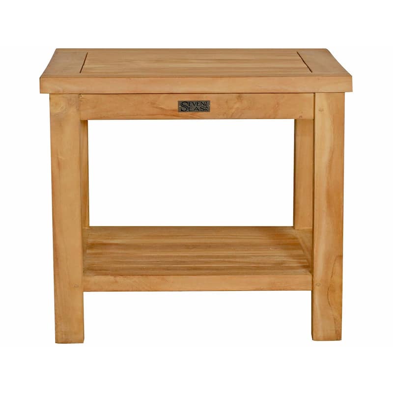 Teak Wood Panama Outdoor End Table With Shelf, Large