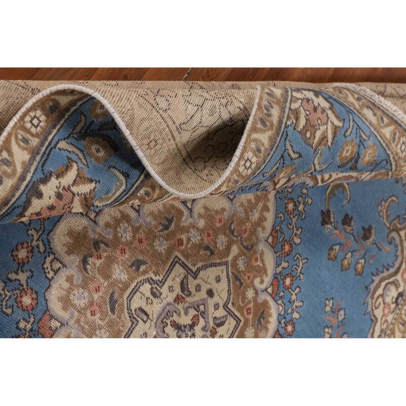 Traditional Blue Tabriz Persian Vintage Area Rug Handmade Wool Carpet - 6'4" x 9'8"
